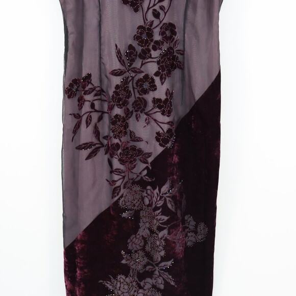 Robbie Bee Vintage Burgundy Floral Burnout Velvet Beaded Maxi Dress Size L - Picture 2 of 15